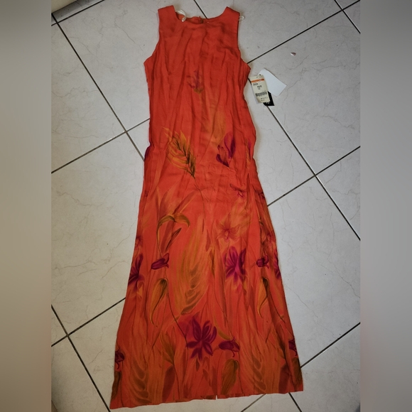Sears Vintage Jessica Howard Vibrant Orange Floral Maxi Dress Size 12 - Picture 1 of 8
